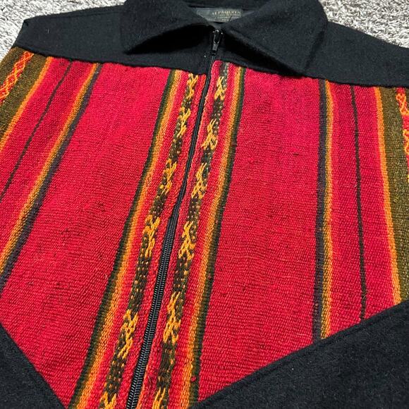 Vintage Alpaca Vest Southwestern Full Zip Peruvian Jacket 70s 80s L/XL Black - Picture 3 of 8